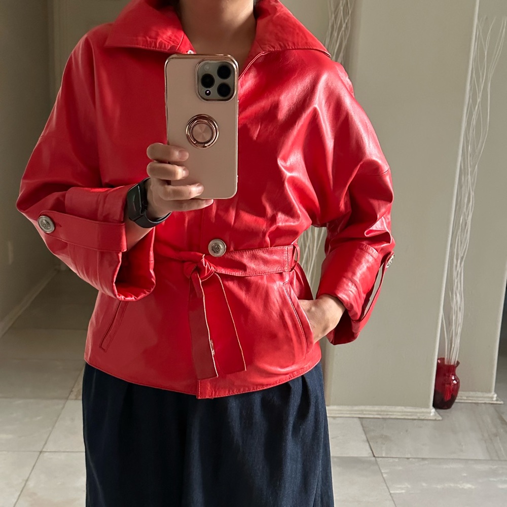 Coral genuine leather jacket - Picture 7 of 8